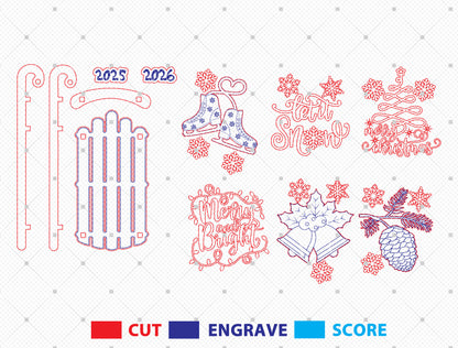 Christmas Sled Ornament Laser Cut File | Ready to Cut | Glowforge, xTool, LightBurn, etc.