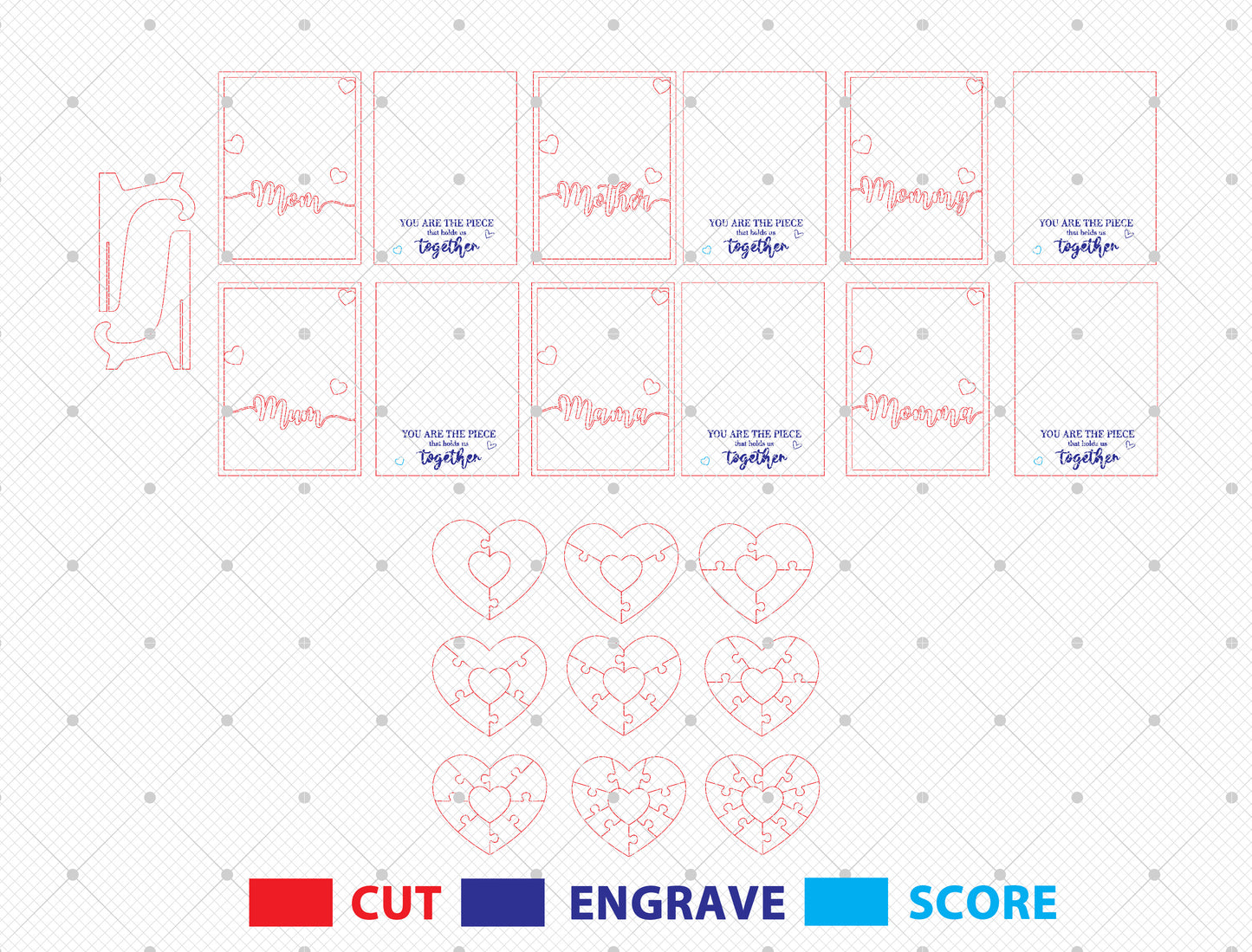 Personalized Mom Heart Puzzle Laser Cut File | Family Name Wooden Sign | Mother’s Day Decor | Glowforge, xTool, LightBurn etc.