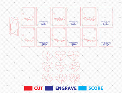 Personalized Mom Heart Puzzle Laser Cut File | Family Name Wooden Sign | Mother’s Day Decor | Glowforge, xTool, LightBurn etc.