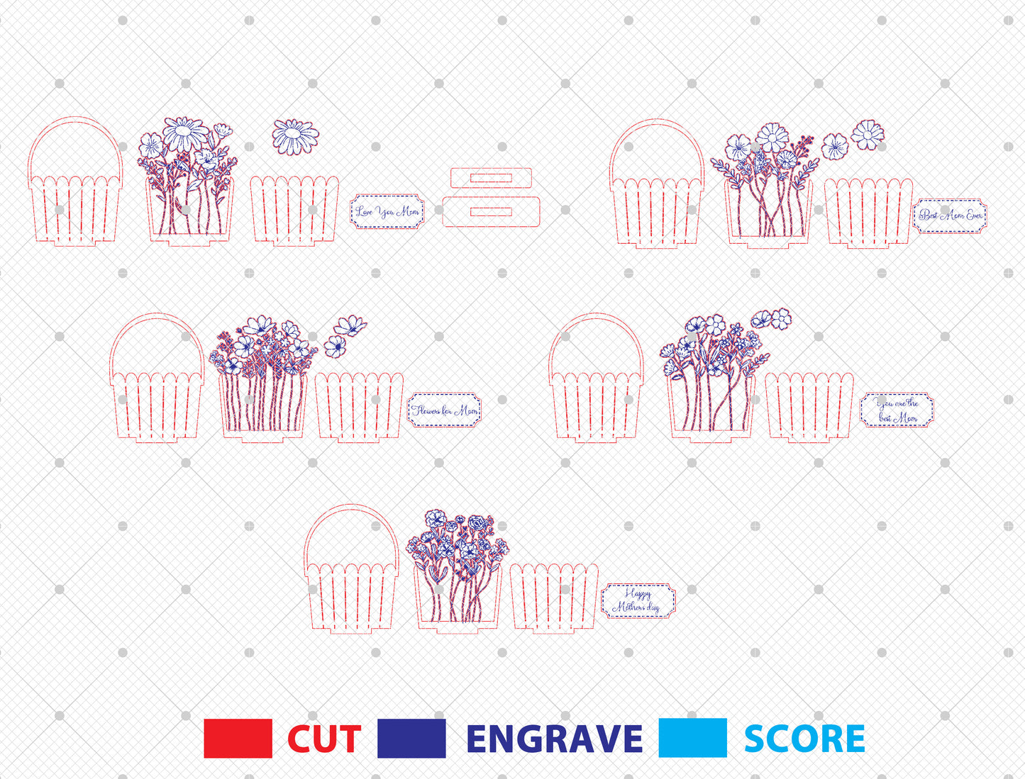 Mother's Day Flower Basket Sign SVG Bundle for LightBurn and xTool