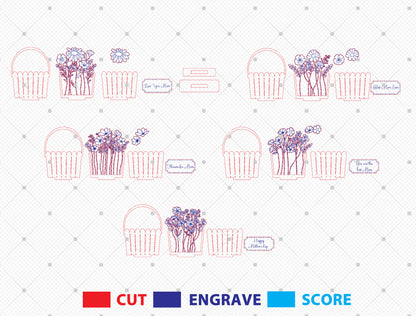 Mother's Day Flower Basket Sign SVG Bundle for LightBurn and xTool
