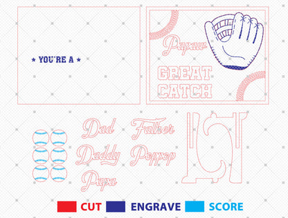 You’re a Great Catch Dad Laser Cut File | Baseball Glove Family Sign | Sports Wooden Decor | Glowforge, xTool, LightBurn, etc.