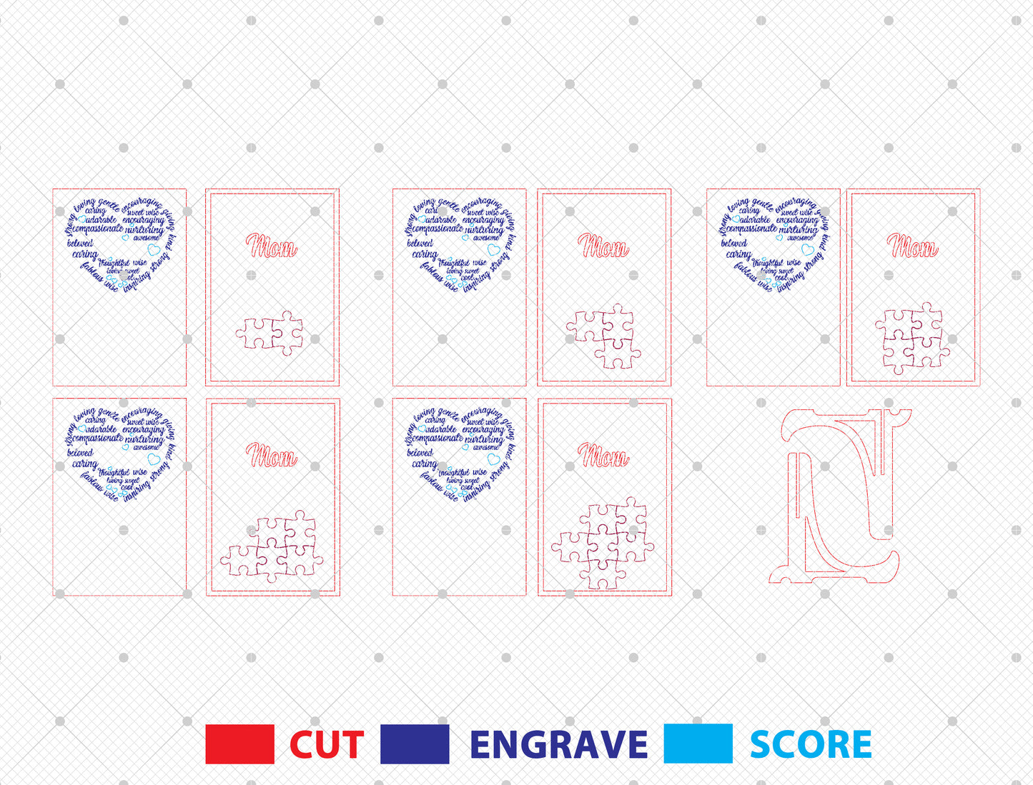 Mom Word Art Heart Puzzle Sign SVG Bundle for Glowforge and xTool