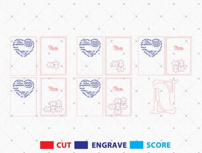 Mom Word Art Heart Puzzle Sign SVG Bundle for Glowforge and xTool