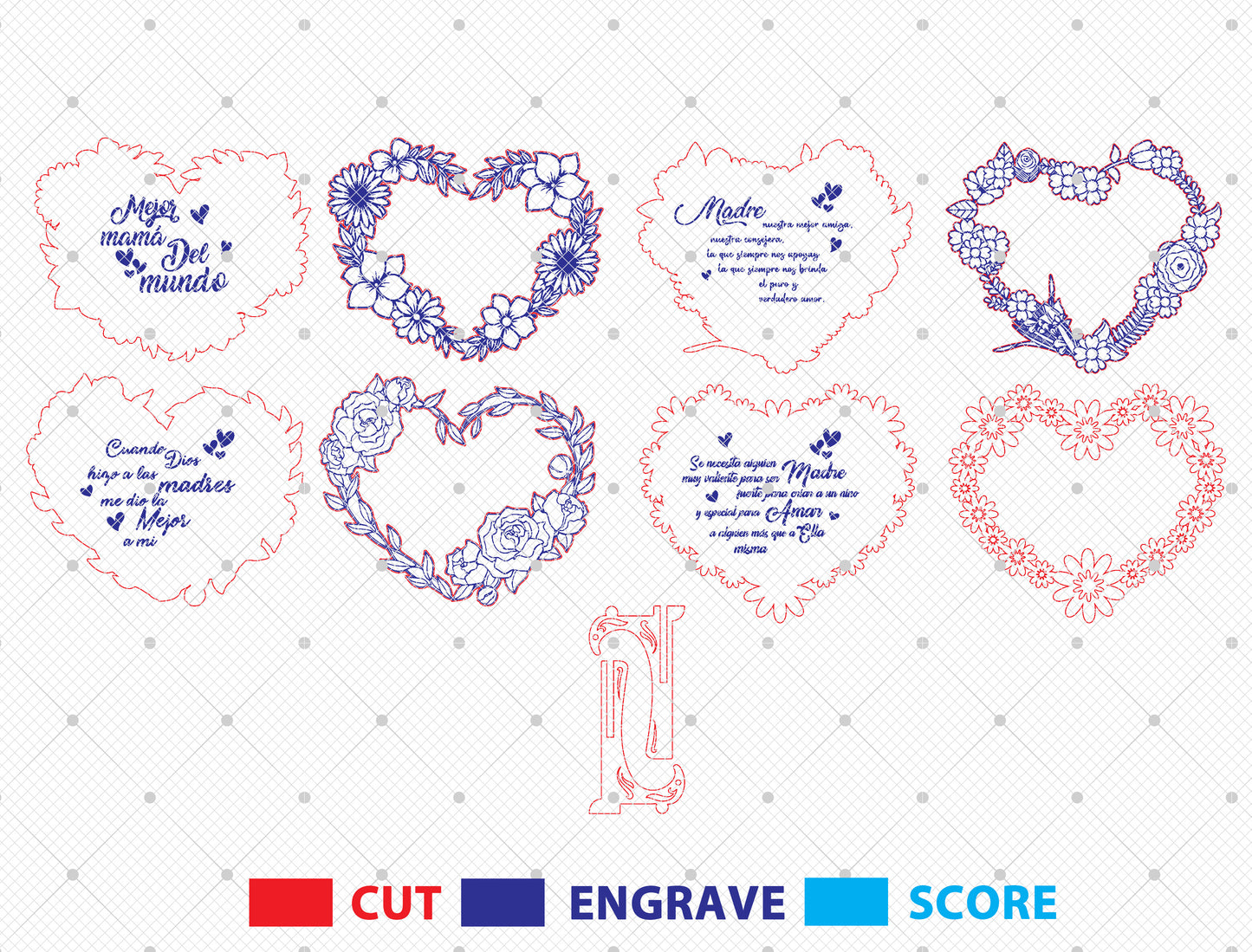 Mother's Day Heart Floral Spanish Quote SVG for Glowforge and xTool