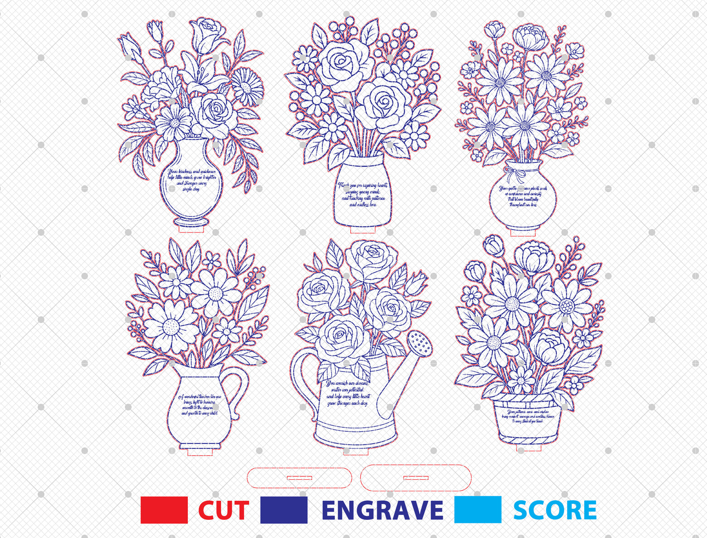 Teacher Appreciation Flower Vase SVG Bundle Laser Cut File for Glowforge and xTool