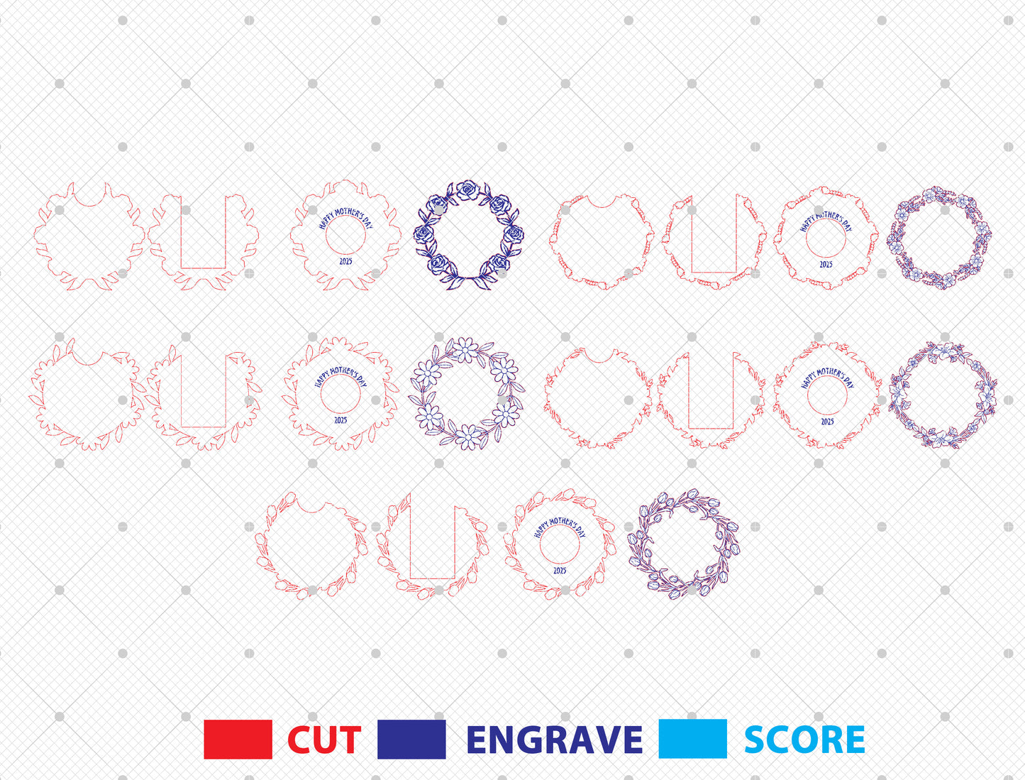 Mother’s Day Floral Wreath Laser Cut File Bundle | Photo Frame Decor | Layered Wooden Circle Designs | Glowforge, xTool, LightBurn, etc.