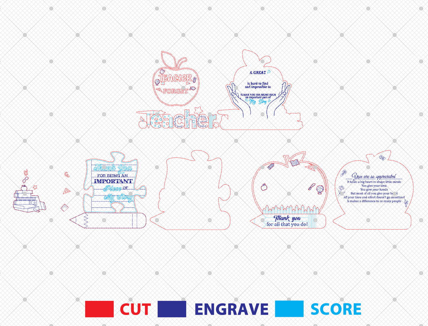 Teacher Appreciation Tabletop Sign SVG Bundle Laser Cut File for Glowforge and LightBurn