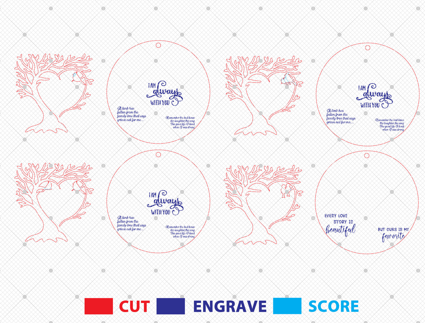 Family Tree Round Ornament SVG Laser Cut File for Glowforge and xTool