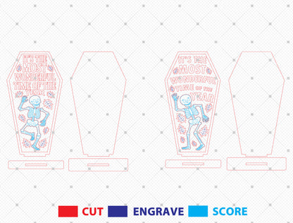 Funny Skeleton Coffin Sign SVG Laser Cut File | 2 Halloween Quote Designs | Spooky Wooden Decor | Glowforge, xTool, LightBurn, etc.