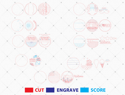 Patriotic Round Sign SVG Bundle Laser Cut File for Glowforge