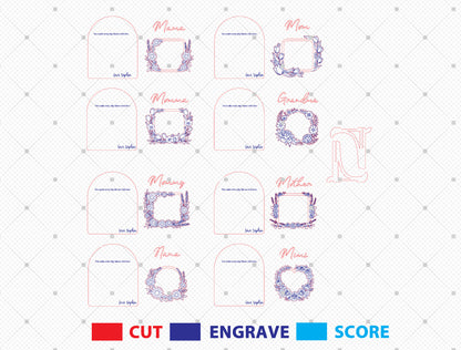 Personalized Nana Grandma Mom Floral Photo Frame SVG Bundle for xTool and Glowforge