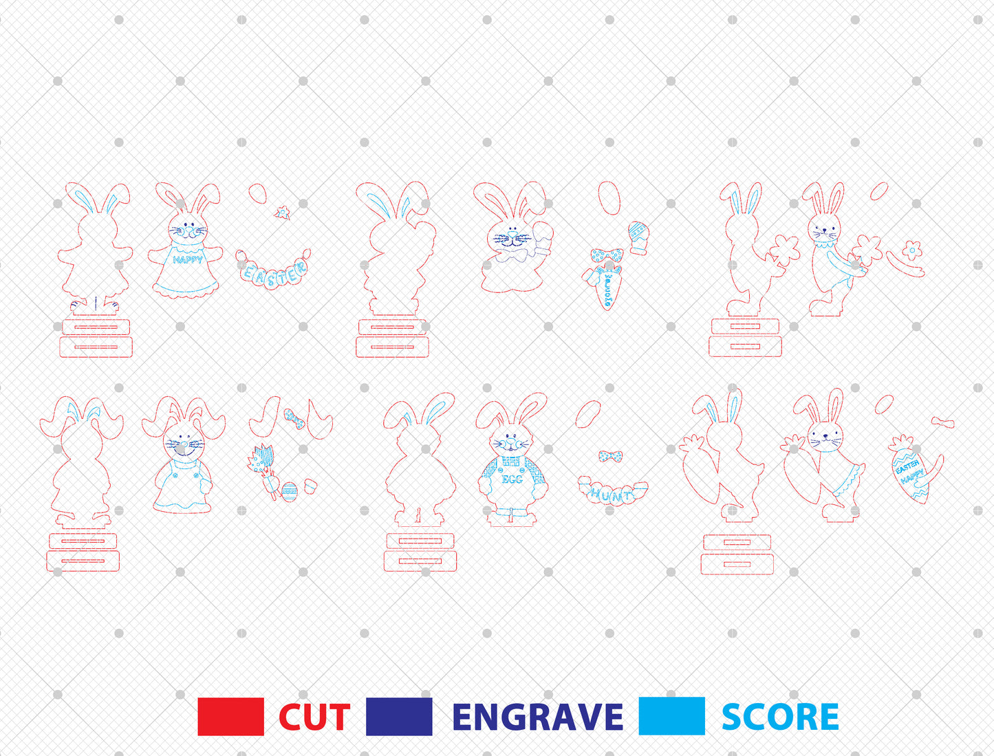 Easter Bunny Tabletop SVG Bundle Rabbit Sign 6 Designs for LightBurn and xTool