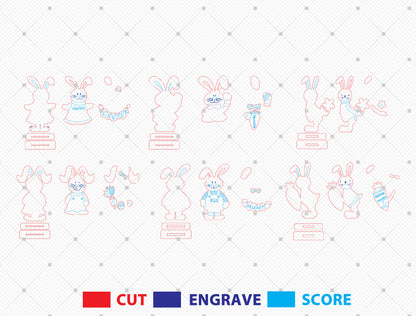 Easter Bunny Tabletop SVG Bundle Rabbit Sign 6 Designs for LightBurn and xTool