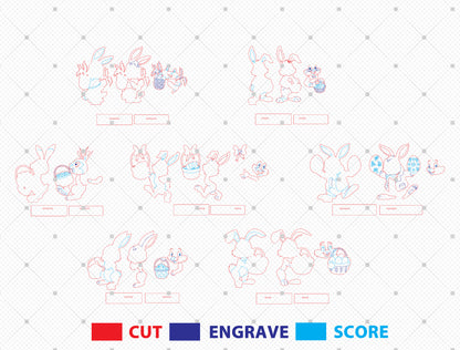 7 Easter Bunny Standee Designs | Cartoon Rabbit & Egg Laser Cut File | Digital Download | Ready to Cut for Glowforge, xTool, LightBurn, etc.