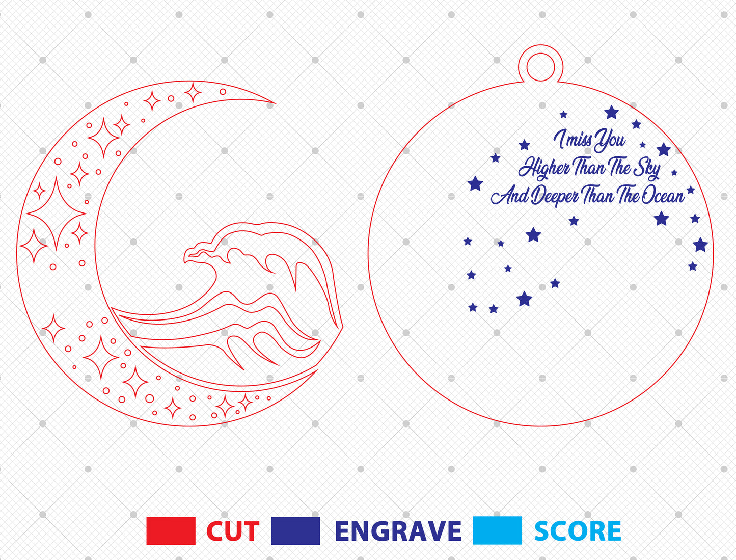 Moon Ocean Wave Memorial Ornament SVG Laser Cut File