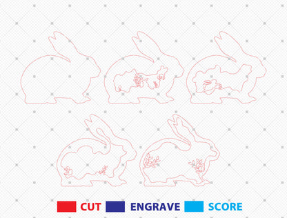 Multilayer Bunny Silhouette SVG 5 Layer Rabbit Easter for LightBurn and xTool
