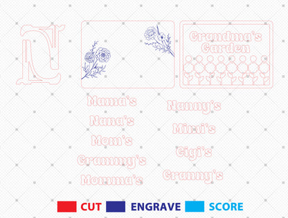 Grandma’s Garden Laser Cut File | Personalized Flower Name Sign | Mother’s Day Wooden Decor | Glowforge, xTool, LightBurn, etc..