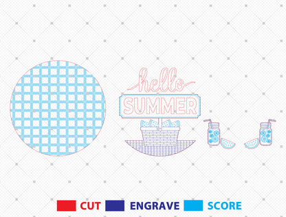 “Hello Summer” Picnic Watermelon SVG Door Sign for Glowforge