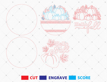 Hello Fall Pumpkin Door Hanger SVG Bundle for Glowforge xTool LightBurn | 2 Designs