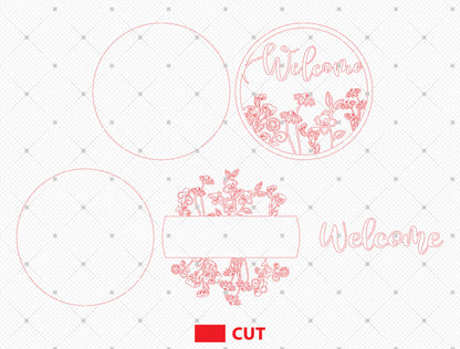 Floral Welcome Sign SVG for Glowforge and xTool Laser Cut File