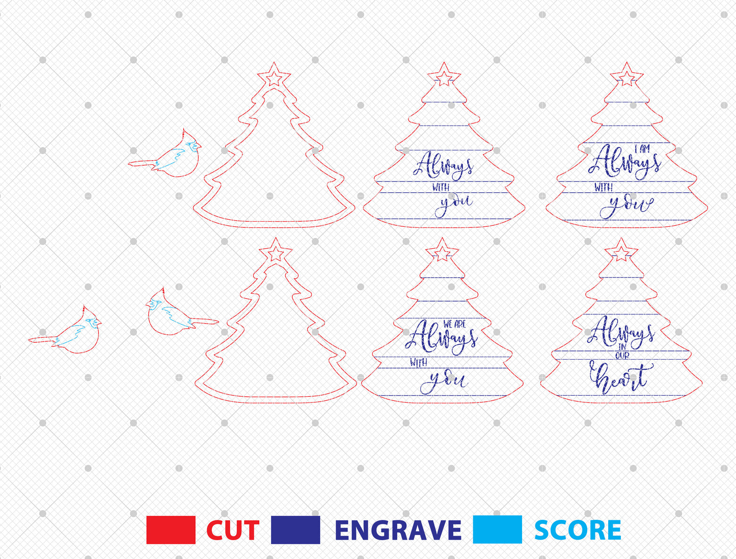 Cardinal Memorial Tree Ornament SVG Bundle Laser Cut File for Glowforge xTool LightBurn