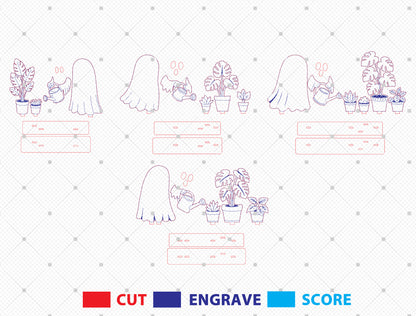 Halloween Ghost Plant Decor SVG Bundle Laser Cut File | Cute Ghost Garden Scene | Tabletop Wooden Decor | Glowforge, xTool, LightBurn, etc.