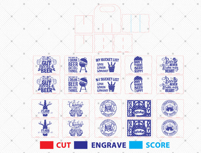 Beer Carrier Laser Cut File Bundle | Funny Dad Beer Caddy | Rustic Gift Box Decor | Glowforge, xTool, LightBurn, etc.