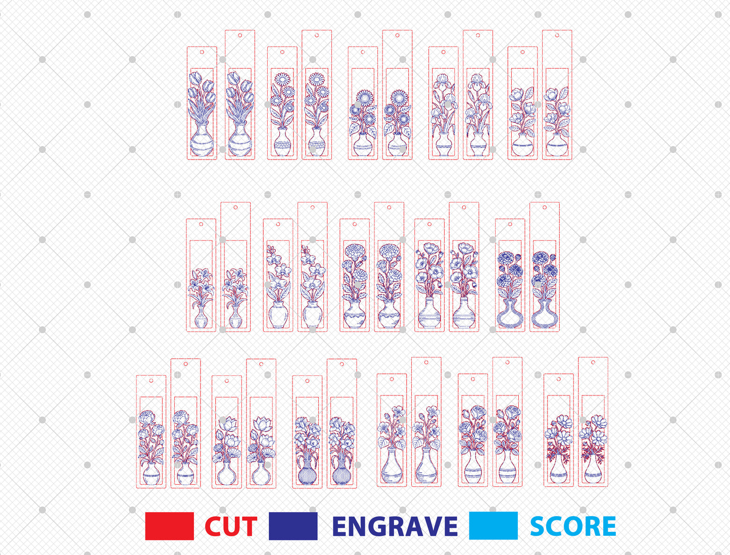 Floral Vase Bookmark SVG Bundle Teacher Appreciation Laser Cut File for Glowforge and xTool