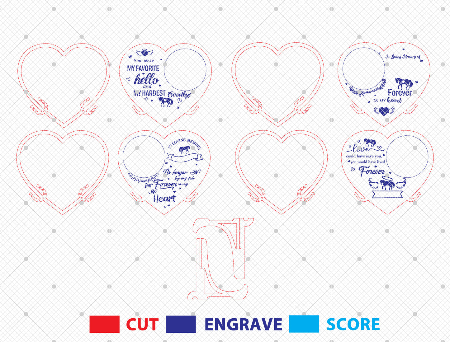 Horse Memorial Photo Frame SVG Bundle Laser Cut File