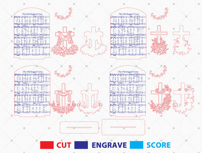 Multilayer Cross Hymn SVG Bundle Christian Music Sheet for Glowforge