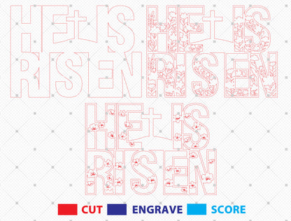 He Is Risen Multilayer SVG Christian Word Art for LightBurn and xTool