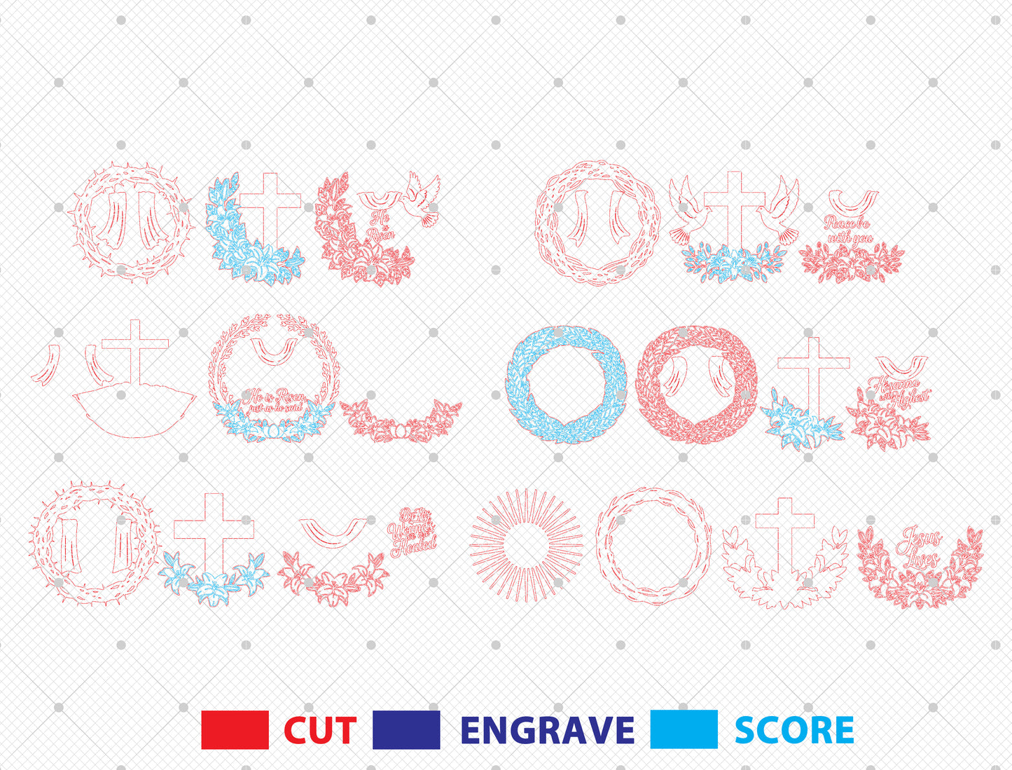 Multilayer Christian Easter Wreath SVG Bundle 6 Designs for LightBurn and xTool