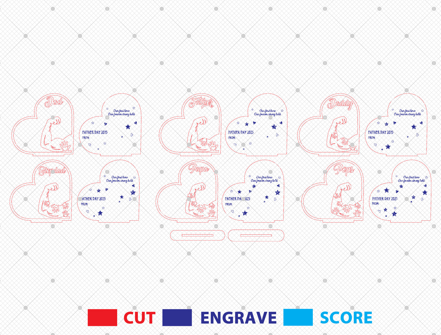 Father’s Day Strength Heart Laser Cut File | Dad Pops Papa Tabletop Sign | Family Love Wooden Decor | Glowforge, xTool, LightBurn, etc.