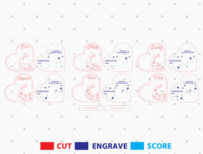 Father’s Day Strength Heart Laser Cut File | Dad Pops Papa Tabletop Sign | Family Love Wooden Decor | Glowforge, xTool, LightBurn, etc.