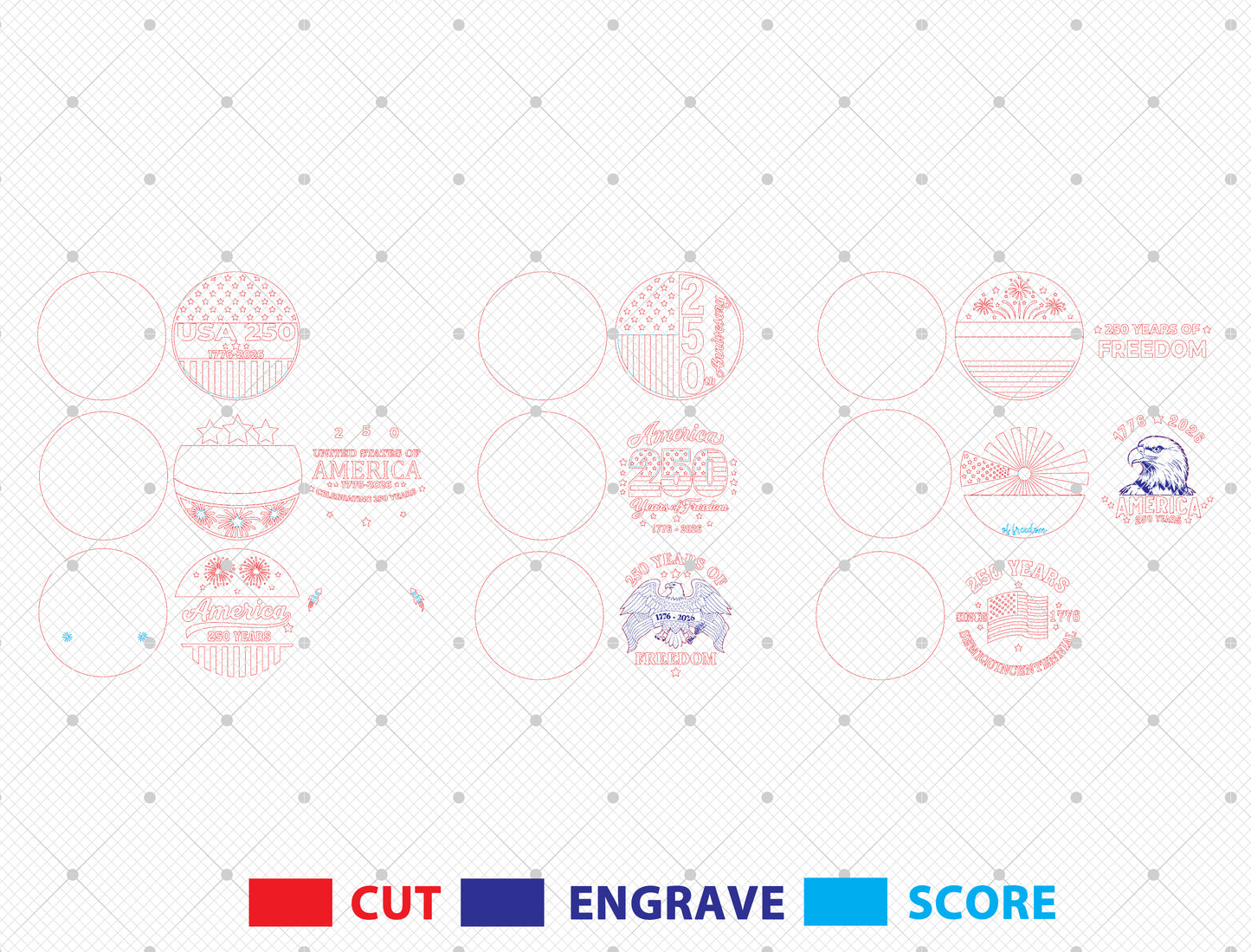 America 250 Round Sign SVG Bundle for Glowforge and xTool