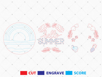 “Hello Summer” Tropical Door Sign SVG for Glowforge and xTool