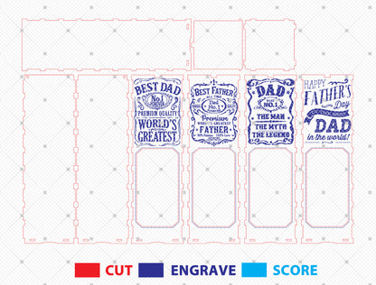 Father’s Day Wine Box Laser Cut File Bundle | Best Dad Wine Gift Box | Vintage Wooden Decor | Glowforge, xTool, LightBurn, etc.