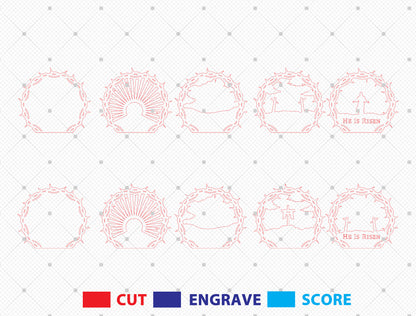 Multilayer He Is Risen Crown of Thorns SVG Bundle for LightBurn and xTool