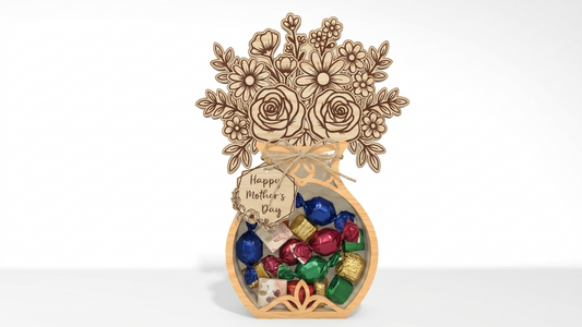 Mother's Day Flower Vase Candy Holder SVG 3D Bouquet Jar Laser Cut File for Glowforge and xTool