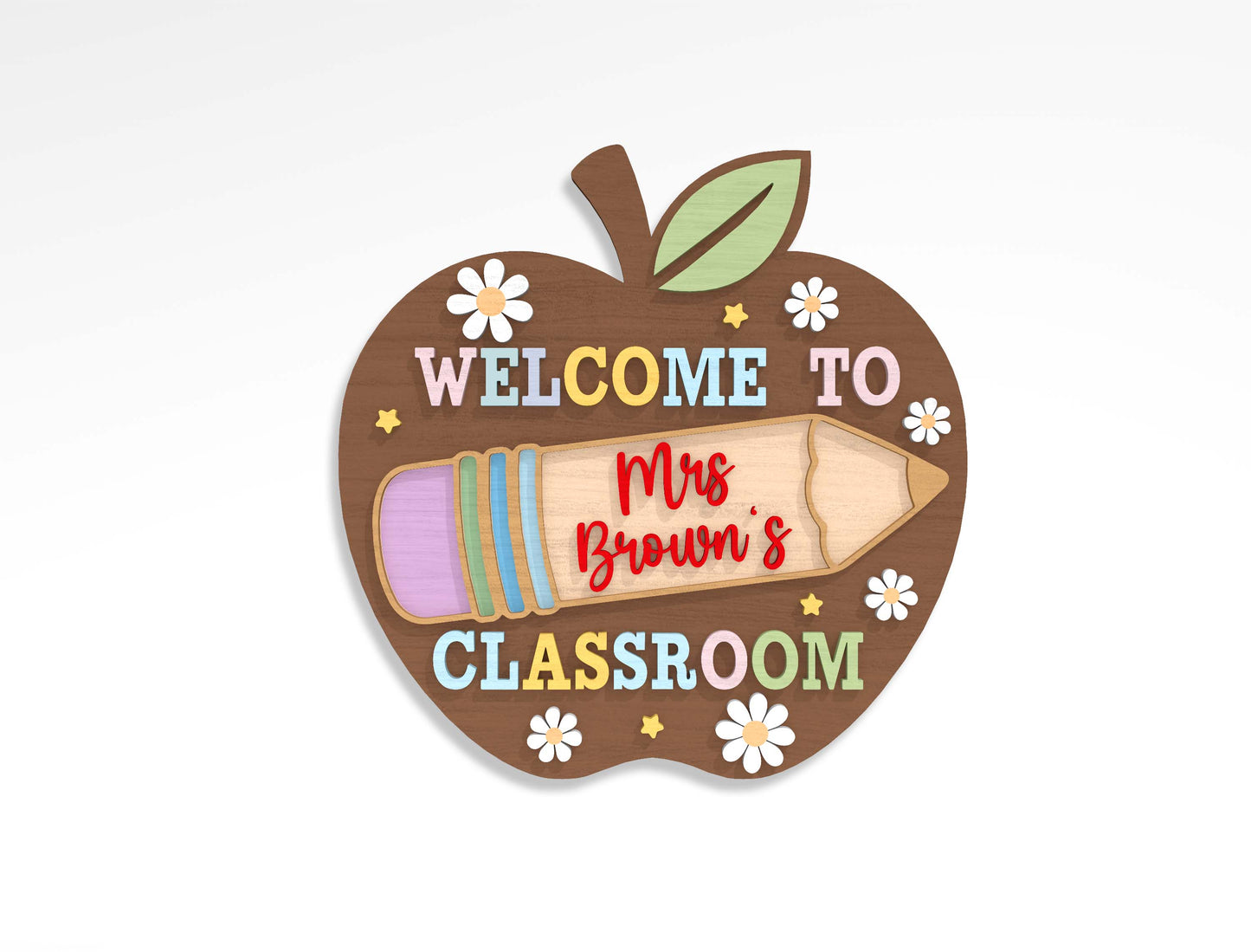 Personalized Teacher Apple Classroom Door Sign SVG Bundle Laser Cut File for xTool and LightBurn