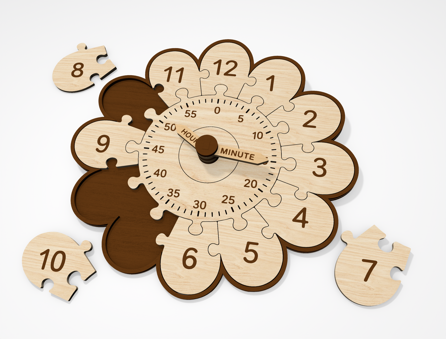 8 Animal Puzzle Clock SVG Bundle Educational Laser Cut File for Glowforge