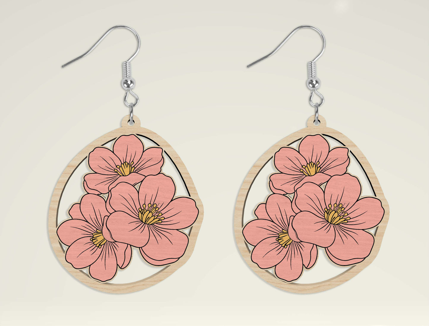 Floral Wooden Dangle Earrings SVG Bundle | Teardrop Arch Circle Flower Earrings Set | Laser Cut File