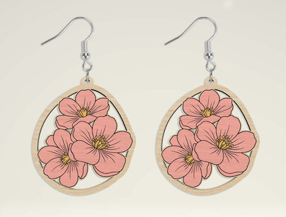 Floral Wooden Dangle Earrings SVG Bundle | Teardrop Arch Circle Flower Earrings Set | Laser Cut File
