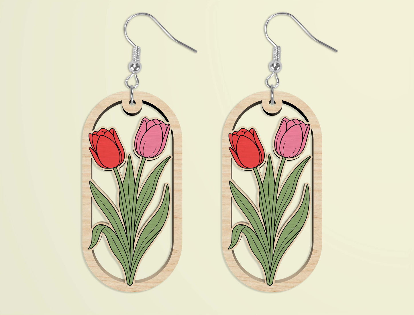 Oval Wooden Floral Dangle Earrings SVG Bundle for xTool and Glowforge