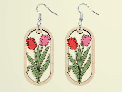 Oval Wooden Floral Dangle Earrings SVG Bundle for xTool and Glowforge