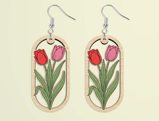 Oval Wooden Floral Dangle Earrings SVG Bundle for xTool and Glowforge