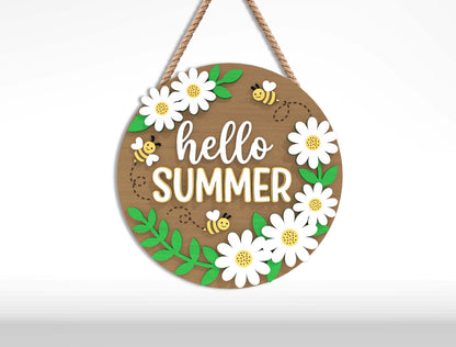 Hello Summer Sign Bundle SVG Laser Cut File for Glowforge and LightBurn