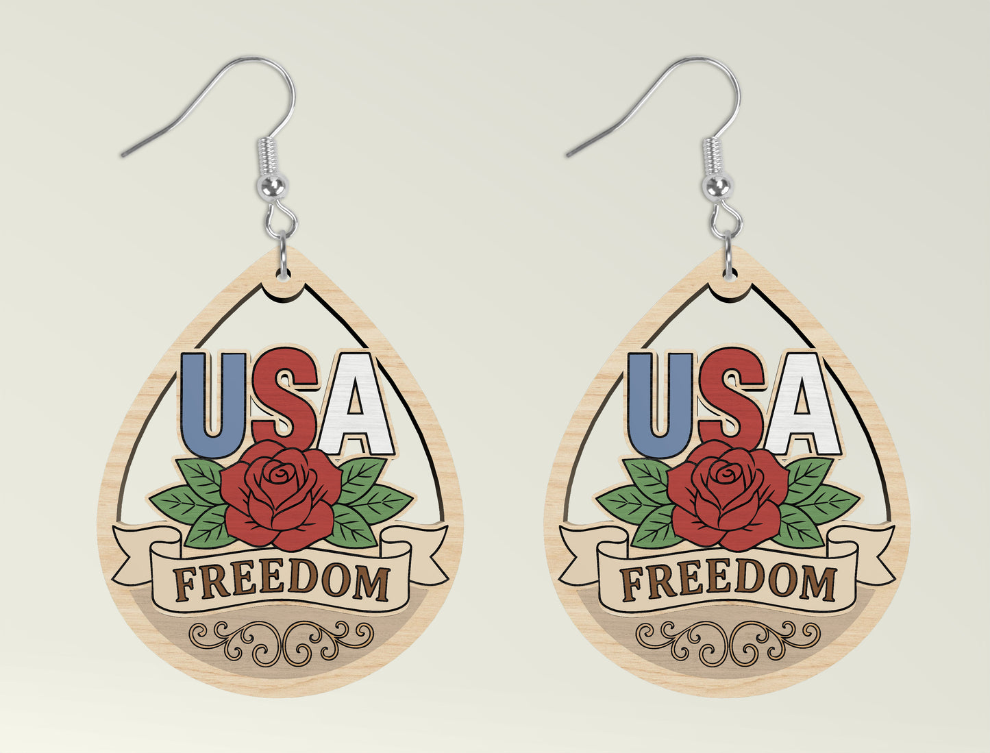 Patriotic Teardrop Earring SVG Bundle Laser Cut File for Glowforge