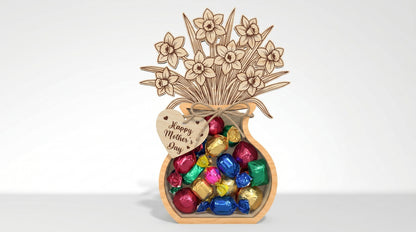 Mother's Day Flower Vase Candy Holder SVG 3D Bouquet Jar Laser Cut File for Glowforge and xTool